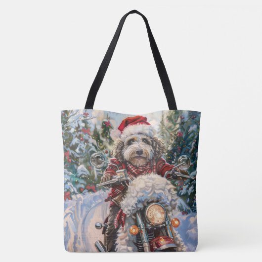 Bernedoodle Hond Rijden Motorfiets Kerstmis Tote Bag (Achterkant)