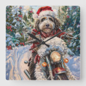 Bernedoodle Hond Rijden Motorfiets Kerstmis Vierkante Klok (Voorkant)