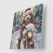 Bernedoodle Hond Rijden Motorfiets Kerstmis Vierkante Klok (Hoek)