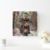 Bernedoodle Hond Rijden Motorfiets Kerstmis Vierkante Klok (Huis)