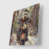Bernedoodle Hond Rijden Motorfiets Kerstmis Vierkante Klok (Hoek)