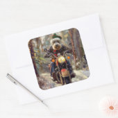 Bernedoodle Hond Rijden Motorfiets Kerstmis Vierkante Sticker (Envelop)