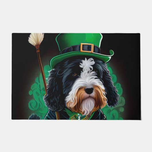 Bernedoodle hond rijdt op fiets St. Patrick's Day Deurmat (Voorkant)