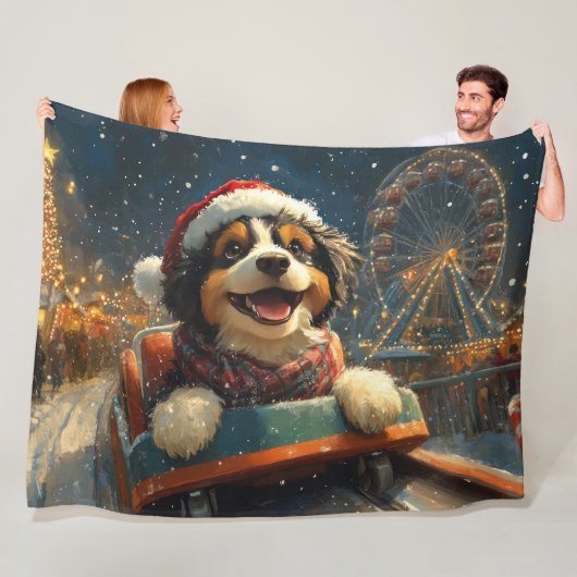 Bernedoodle Hond Roller Coaster Kerst  Fleece Deken (In situ)
