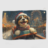 Bernedoodle Hond Roller Coaster Kerstmis  Golfhanddoek (Horizontaal)