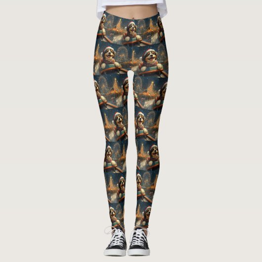 Bernedoodle Hond Roller Coaster Kerstmis Leggings (Voorkant)