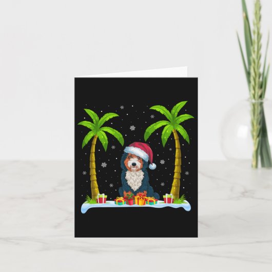 Bernedoodle Hond Santa Hat Palm Tree Beach Xmas Pa Kaart (Voorkant)