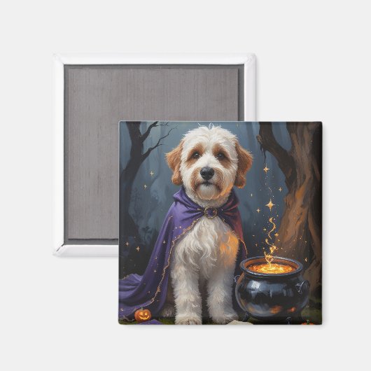 Bernedoodle hond speelse Halloween-schildering Magneet (Voorkant / Achterkant)