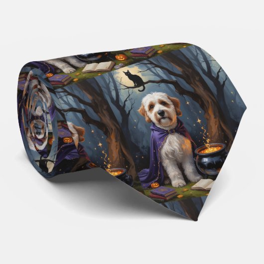 Bernedoodle hond speelse Halloween-schildering Stropdas (Opgerold)