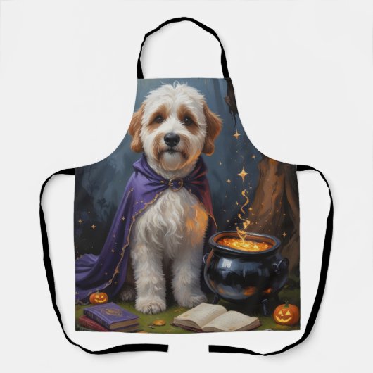 Bernedoodle-hond Whimsical Halloween-schilderij Schort (Voorkant)