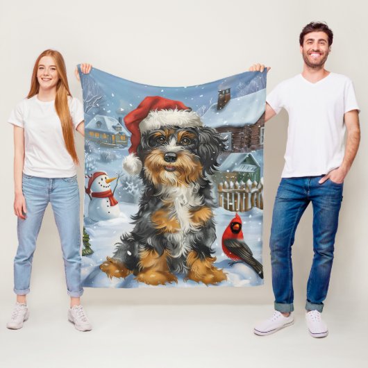 Bernedoodle Hond Winter Wonderland Kerstmis Fleece Deken (In situ)