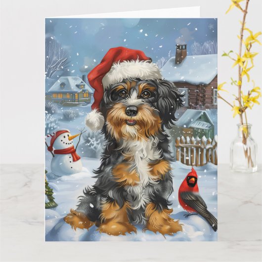 Bernedoodle Hond Winter Wonderland Kerstmis Kaart (Gele Bloem)