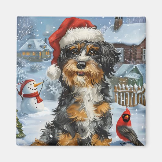 Bernedoodle Hond Winter Wonderland Kerstmis Magneet (Voorkant)