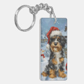 Bernedoodle Hond Winter Wonderland Kerstmis Sleutelhanger (Voorkant Links)