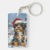 Bernedoodle Hond Winter Wonderland Kerstmis Sleutelhanger (achterkant)