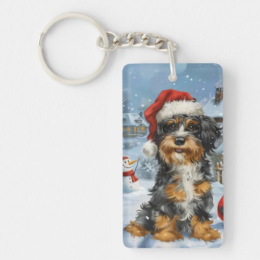 Bernedoodle Hond Winter Wonderland Kerstmis Sleutelhanger (Voorkant)