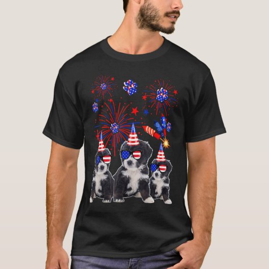 Bernedoodle Honden Amerikaanse vlag Happy 4th van  T-shirt (Voorkant)