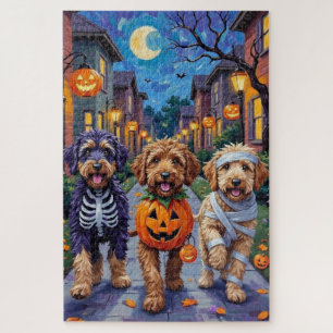 Bernedoodle honden gaan langs voor trick-or-treat  legpuzzel