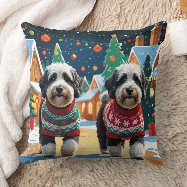 Bernedoodle Honden Kerst Sneeuw Vakantie Kussen (Deken)