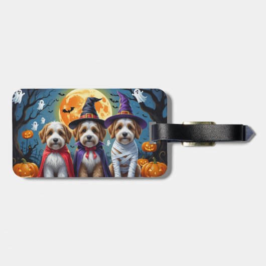 Bernedoodle Honden Pompoen Halloween Grappig Bagagelabel (Achterkant horizontaal)