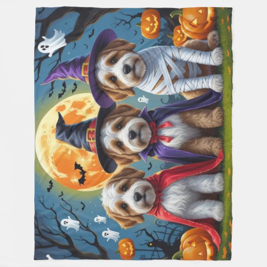 Bernedoodle Honden Pompoen Halloween Grappig Fleece Deken (Voorkant)