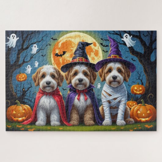 Bernedoodle Honden Pompoen Halloween Grappig Legpuzzel (Horizontaal)