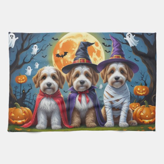 Bernedoodle Honden Pompoen Halloween Grappig Theedoek (Horizontaal)