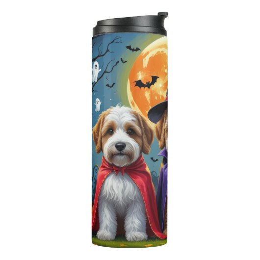 Bernedoodle Honden Pompoen Halloween Grappig Thermosbeker (Gedraaid links)