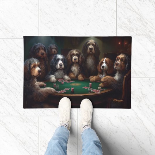 Bernedoodle Honden Spelen Poker Art Deurmat (Binnen)