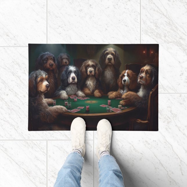 Bernedoodle Honden Spelen Poker Art Deurmat (Binnen)
