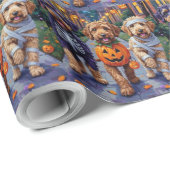 Bernedoodle Honden Trick-or-Treating in Halloween Cadeaupapier (Rol Hoek)