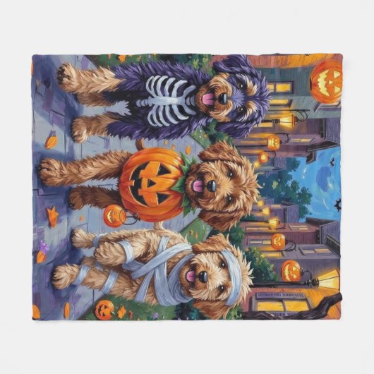 Bernedoodle Honden Trick-or-Treating in Halloween Fleece Deken (Voorkant (Horizontaal))