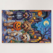 Bernedoodle Honden Trick-or-Treating in Halloween Legpuzzel (Horizontaal)