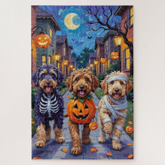 Bernedoodle Honden Trick-or-Treating in Halloween Legpuzzel (Verticaal)