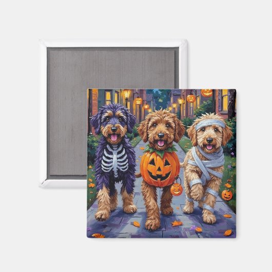 Bernedoodle Honden Trick-or-Treating in Halloween  Magneet (Voorkant / Achterkant)