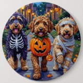 Bernedoodle Honden Trick-or-Treating in Halloween  Ronde Button 6,0 Cm (Voorkant)