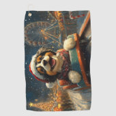 Bernedoodle Hondenroller Onderzetter Kerst Golfhanddoek (Voorkant)