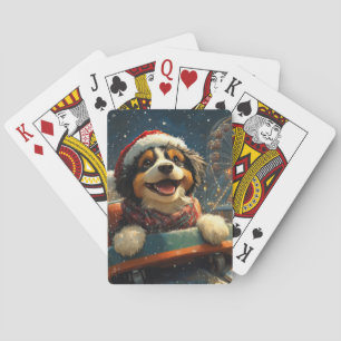 Bernedoodle Hondenroller Onderzetter Kerst Pokerkaarten