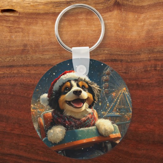 Bernedoodle Hondenroller Onderzetter Kerst Sleutelhanger (Achterkant)