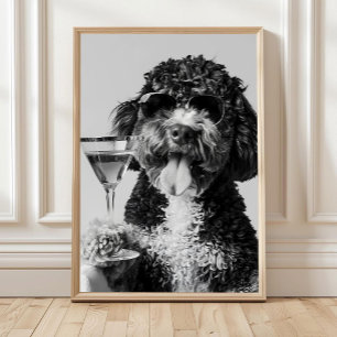 Bernedoodle houdt Cocktail Kunst aan de muur, Zwar Poster
