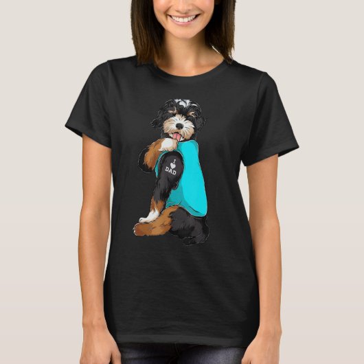 Bernedoodle Ik Hou Vader Tattoo Kleding Hond Vader T-shirt (Voorkant)