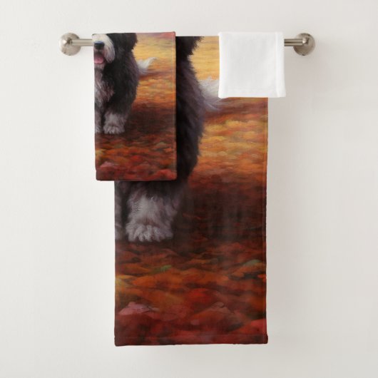 Bernedoodle in Herfstbladeren Herfst Inspire Bad Handdoek (Insitu)