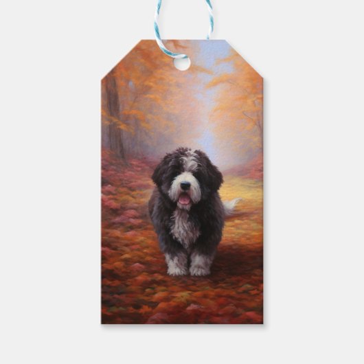 Bernedoodle in Herfstbladeren Herfst Inspire Cadeaulabel (Voorkant)