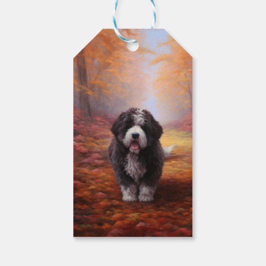 Bernedoodle in Herfstbladeren Herfst Inspire Cadeaulabel (Achterkant)