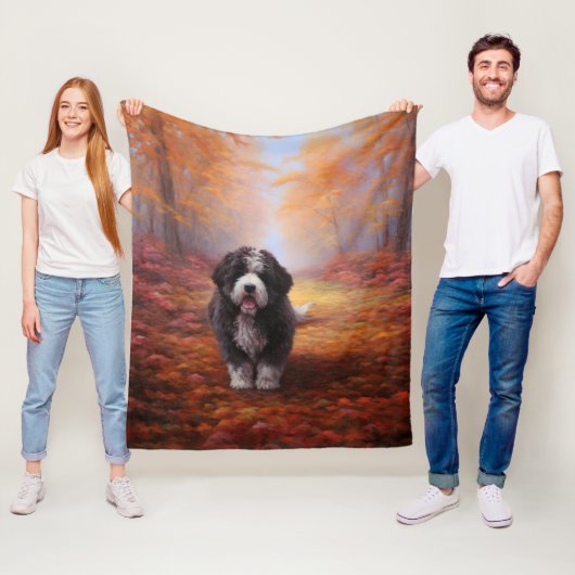 Bernedoodle in Herfstbladeren Herfst Inspire Fleece Deken (In situ)