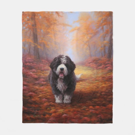 Bernedoodle in Herfstbladeren Herfst Inspire Fleece Deken (Voorkant)