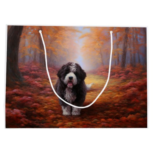 Bernedoodle in Herfstbladeren Herfst Inspire Groot Cadeauzakje (Achterkant)