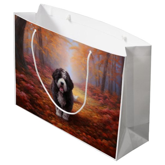 Bernedoodle in Herfstbladeren Herfst Inspire Groot Cadeauzakje (Achterkant Gekanteld)
