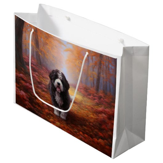 Bernedoodle in Herfstbladeren Herfst Inspire Groot Cadeauzakje (Voorkant Gekanteld)