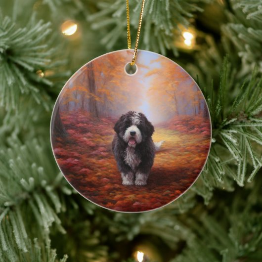 Bernedoodle in Herfstbladeren Herfst Inspire Keramisch Ornament (Boom)